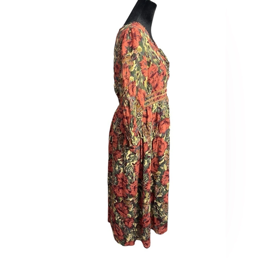 Vtg Sundance 100% Silk Floral Midi Dress – Boho Cottagecore Autumn Romance — 8 - Picture 5 of 12